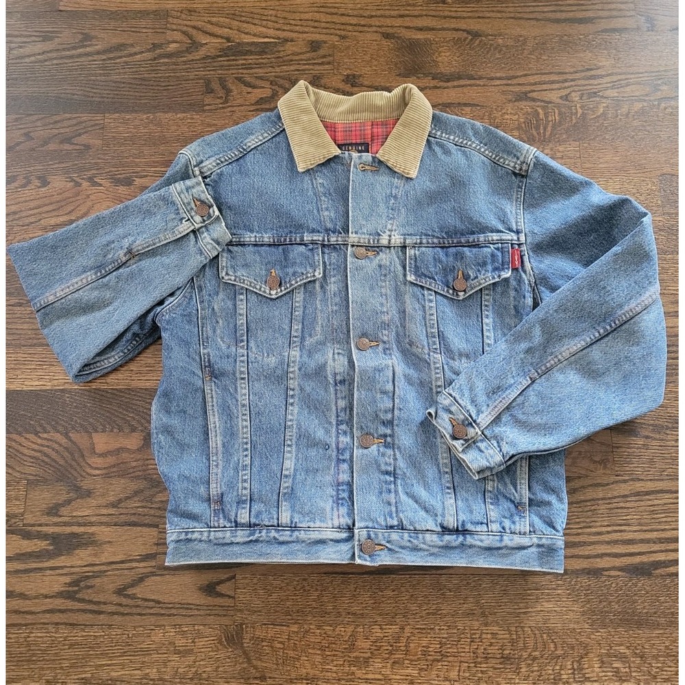 Vintage Denim Trucker Jacket Corduroy Collar Blanket Lined Men's Size M ☆Nice☆